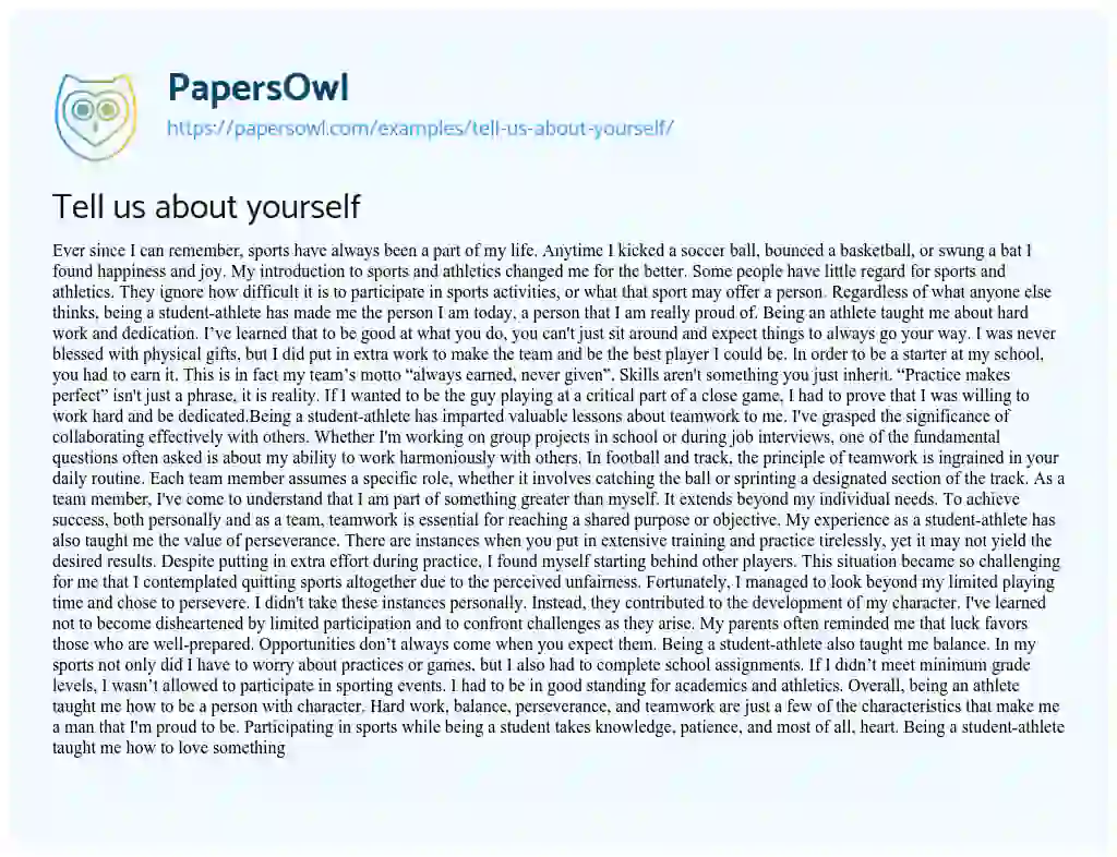 Essay on Tell Us about yourself
