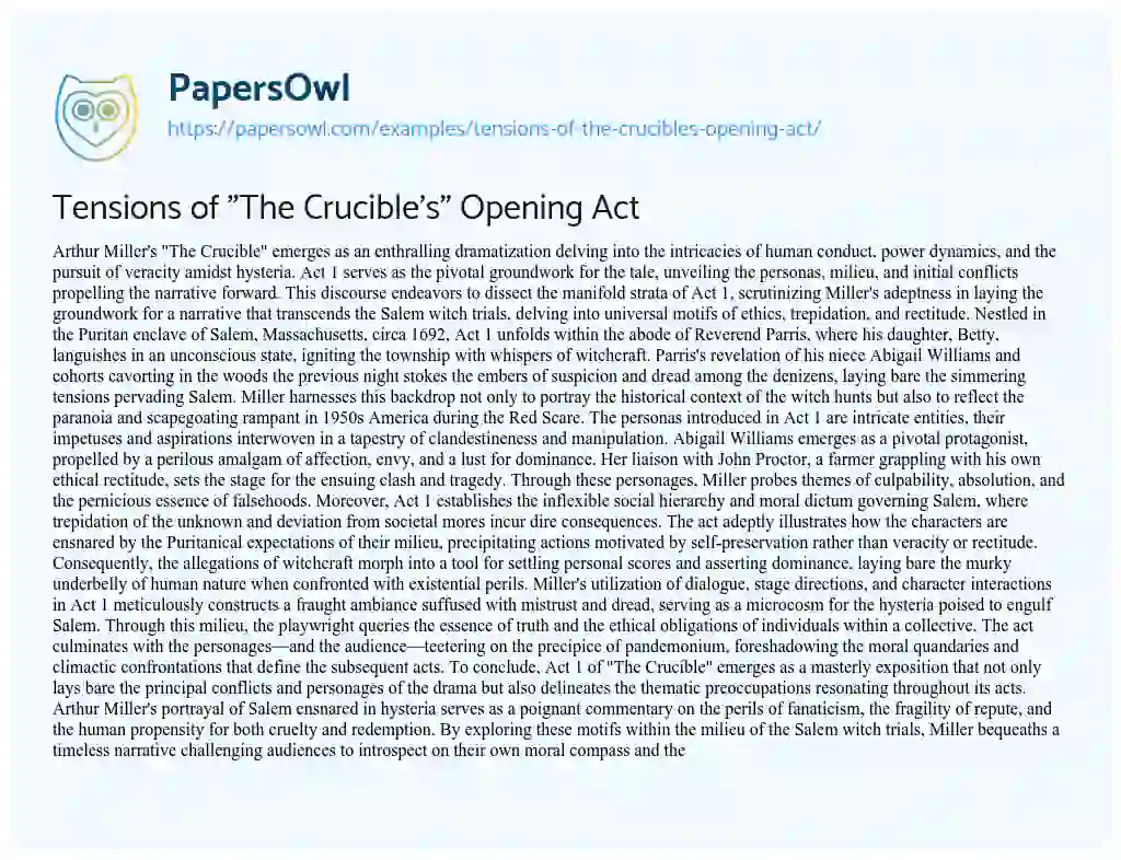 Essay on Tensions of “The Crucible’s” Opening Act