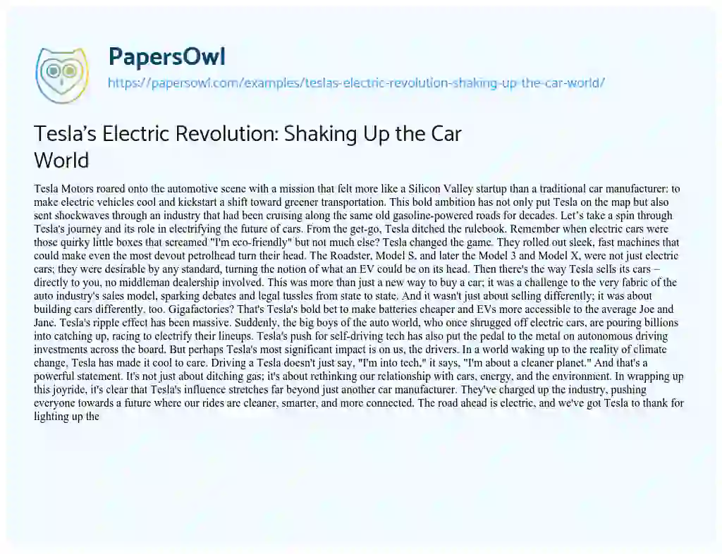 Essay on Tesla’s Electric Revolution: Shaking up the Car World