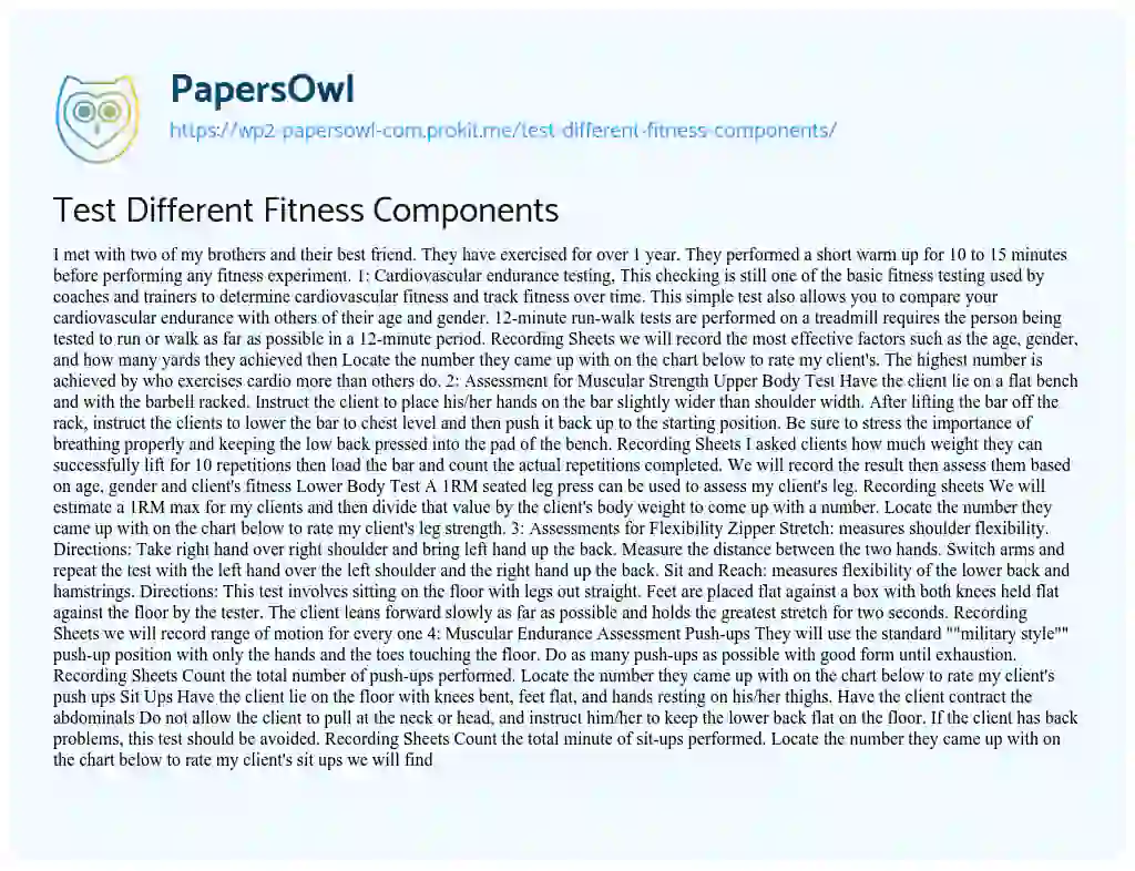 Essay on Test Different Fitness Components