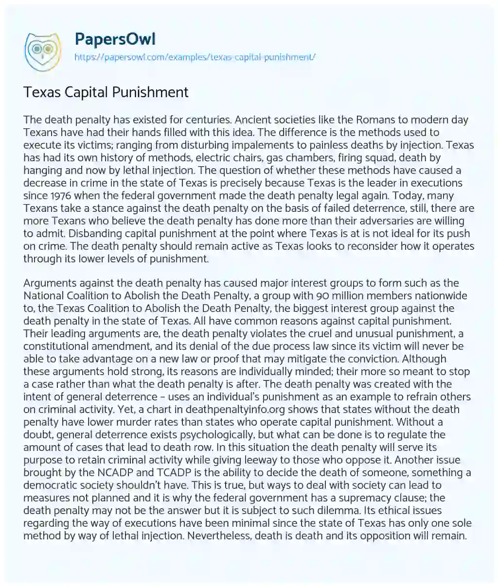 Essay on Texas Capital Punishment