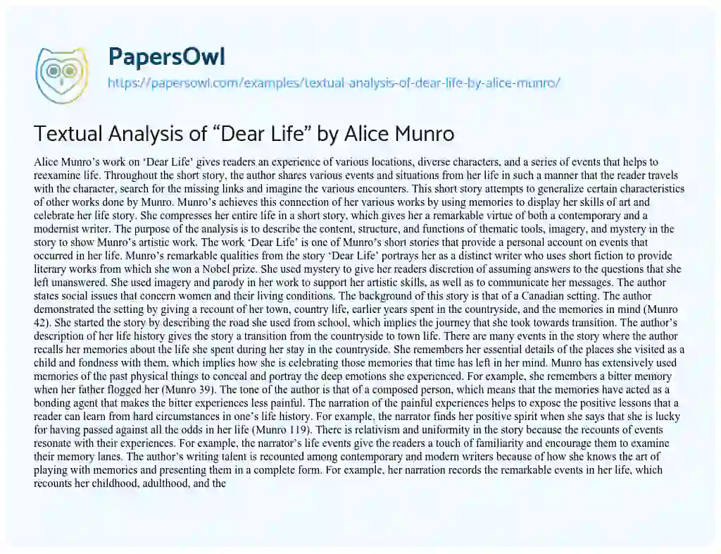 Textual Analysis of “Dear Life” by Alice Munro essay