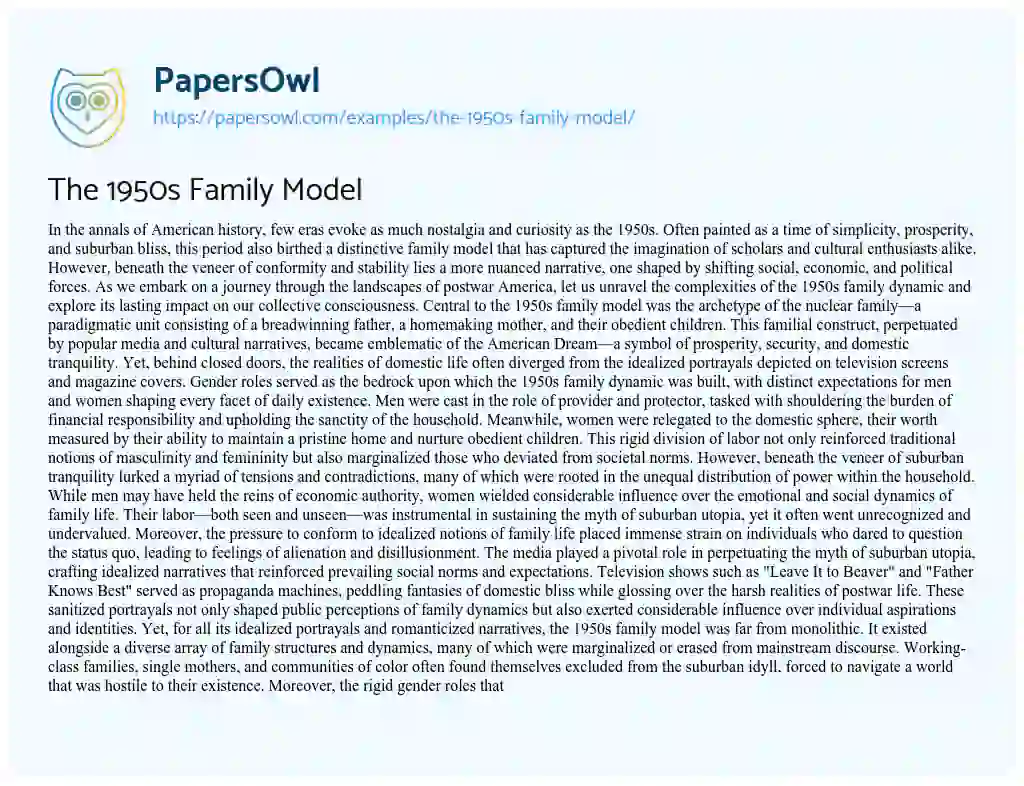 Essay on The 1950s Family Model