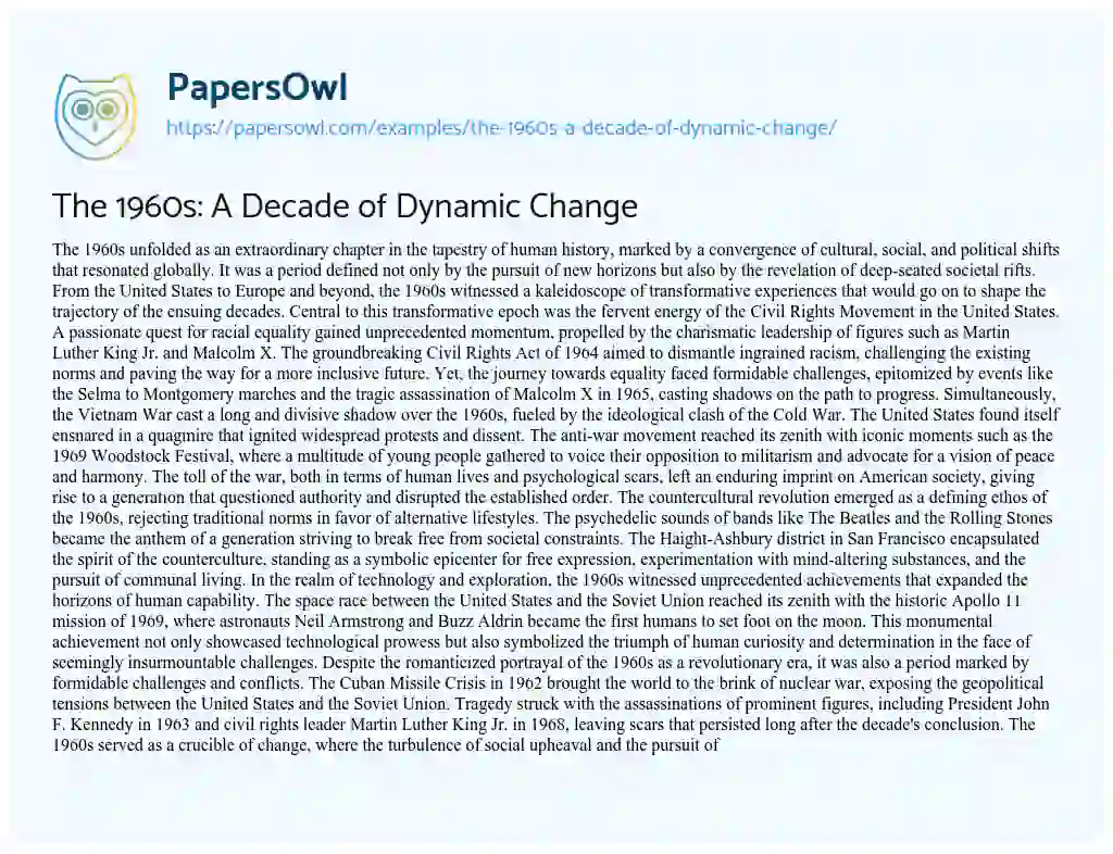 Essay on The 1960s: a Decade of Dynamic Change