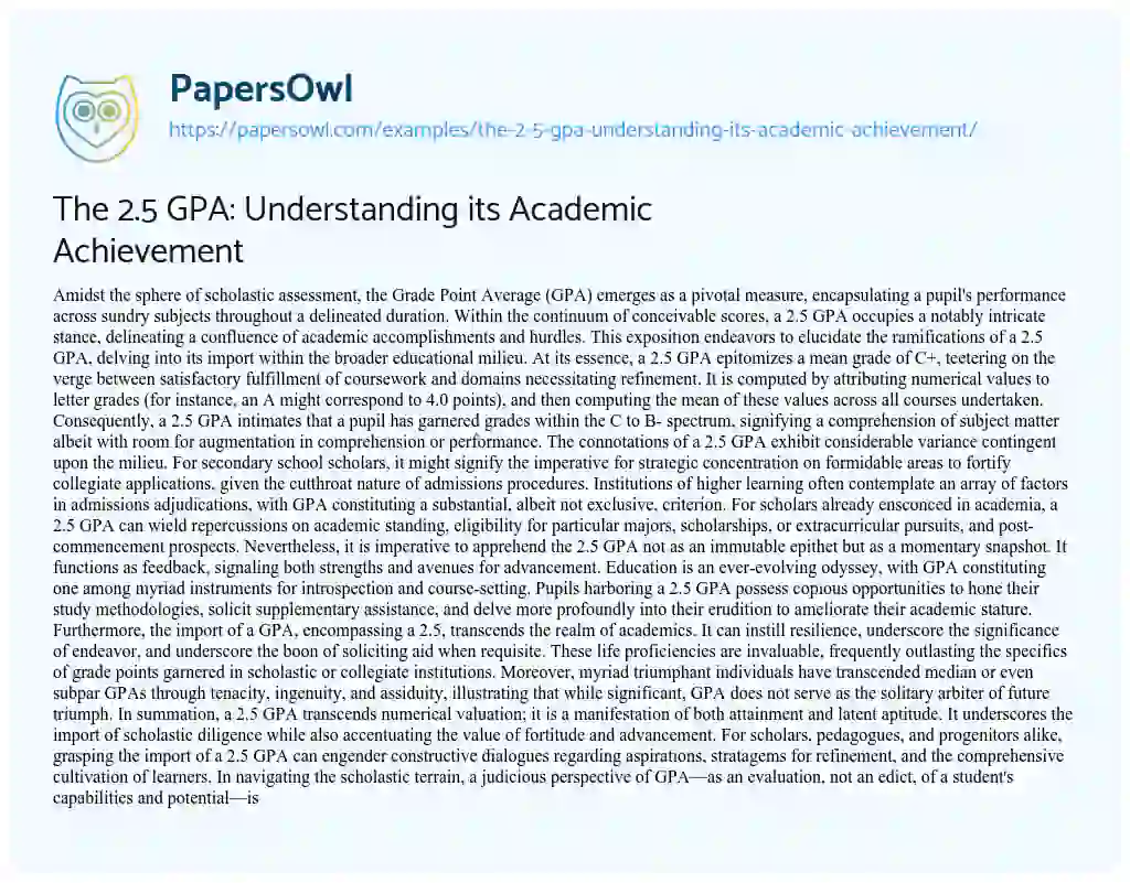 Essay on The 2.5 GPA: Understanding its Academic Achievement
