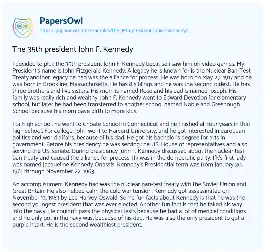 Essay on The 35th President John F. Kennedy
