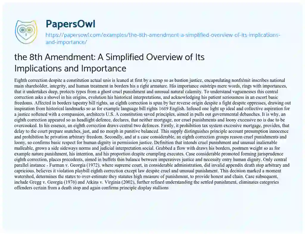 Essay on the 8th Amendment: a Simplified Overview of its Implications and Importance
