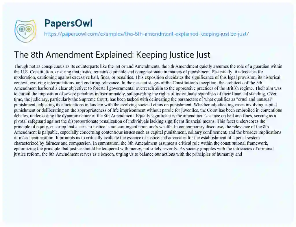 Essay on The 8th Amendment Explained: Keeping Justice Just