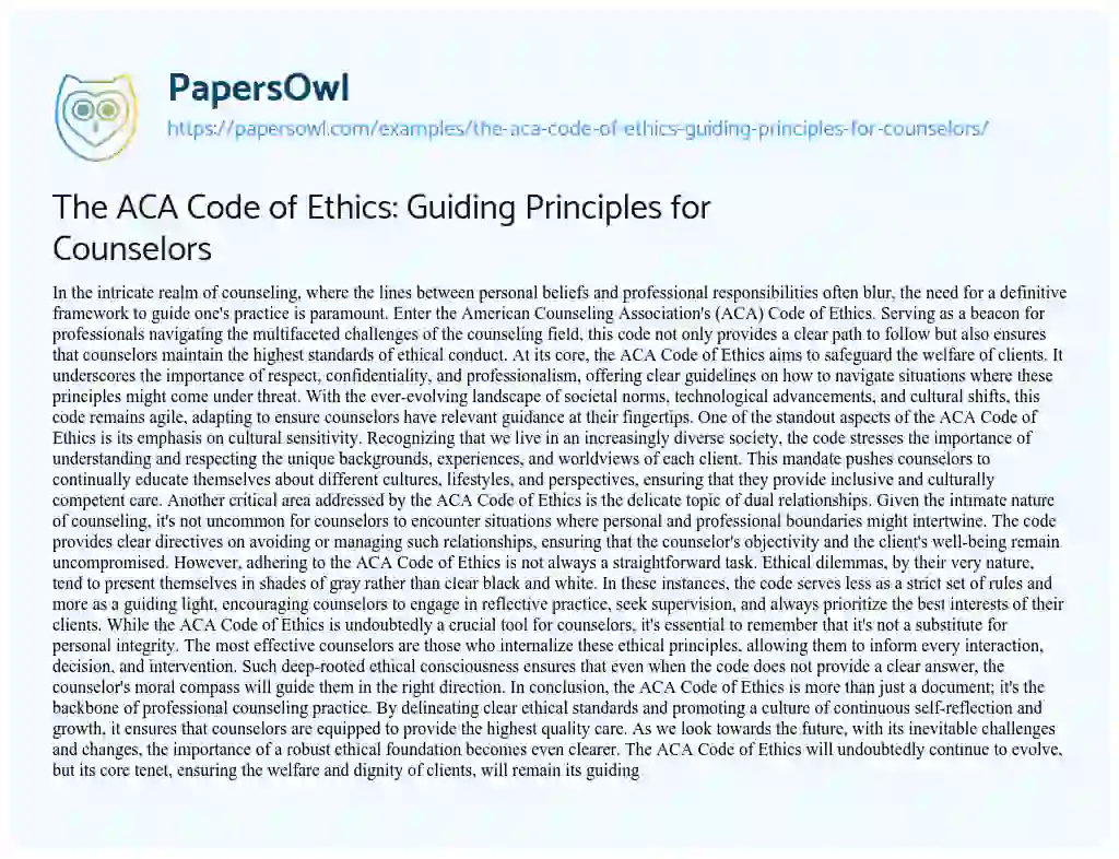 Essay on The ACA Code of Ethics: Guiding Principles for Counselors