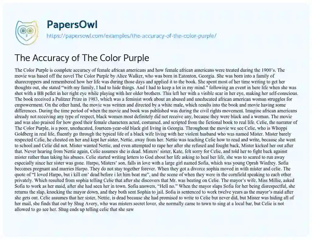 Essay on The Accuracy of the Color Purple