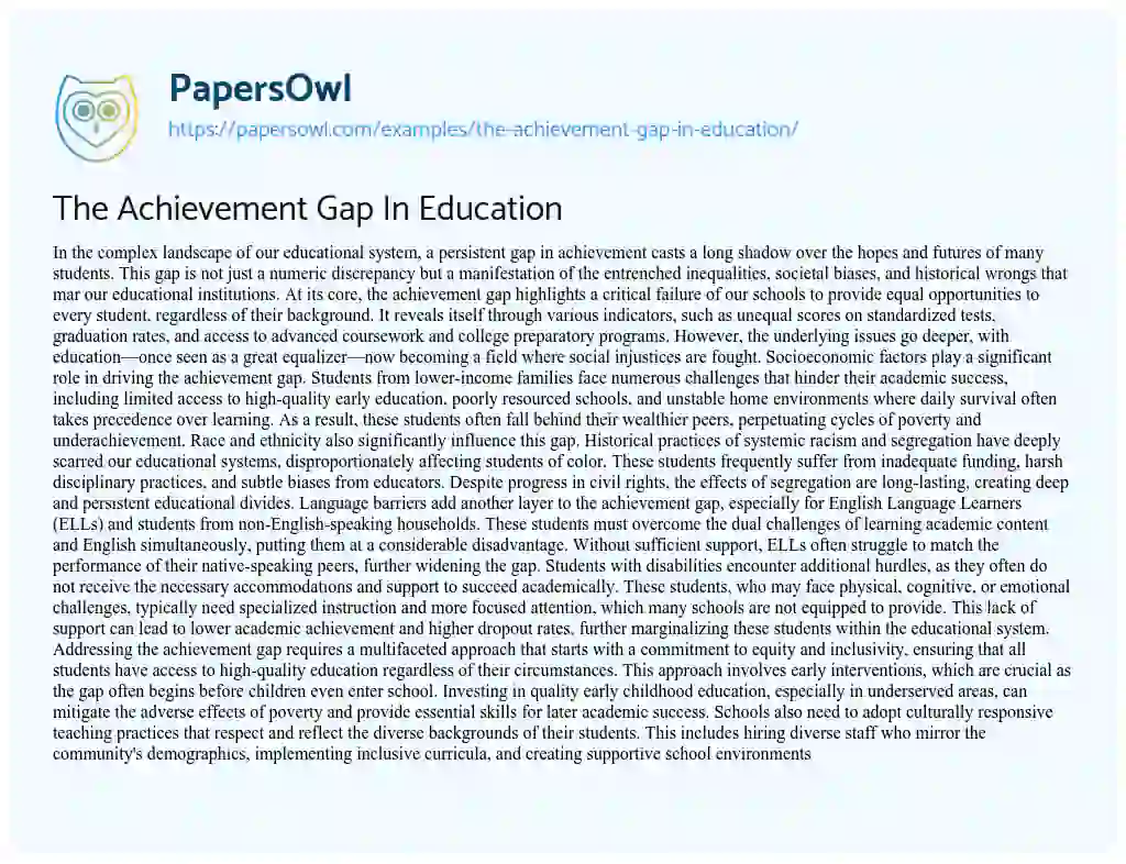 Essay on The Achievement Gap in Education
