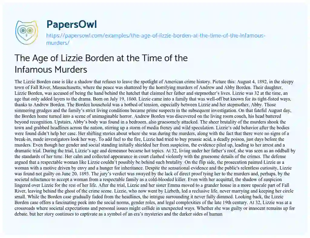 Essay on The Age of Lizzie Borden at the Time of the Infamous Murders