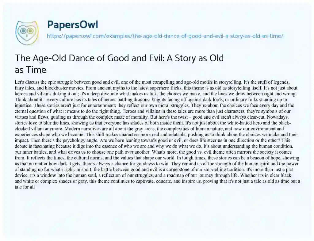 Essay on The Age-Old Dance of Good and Evil: a Story as Old as Time