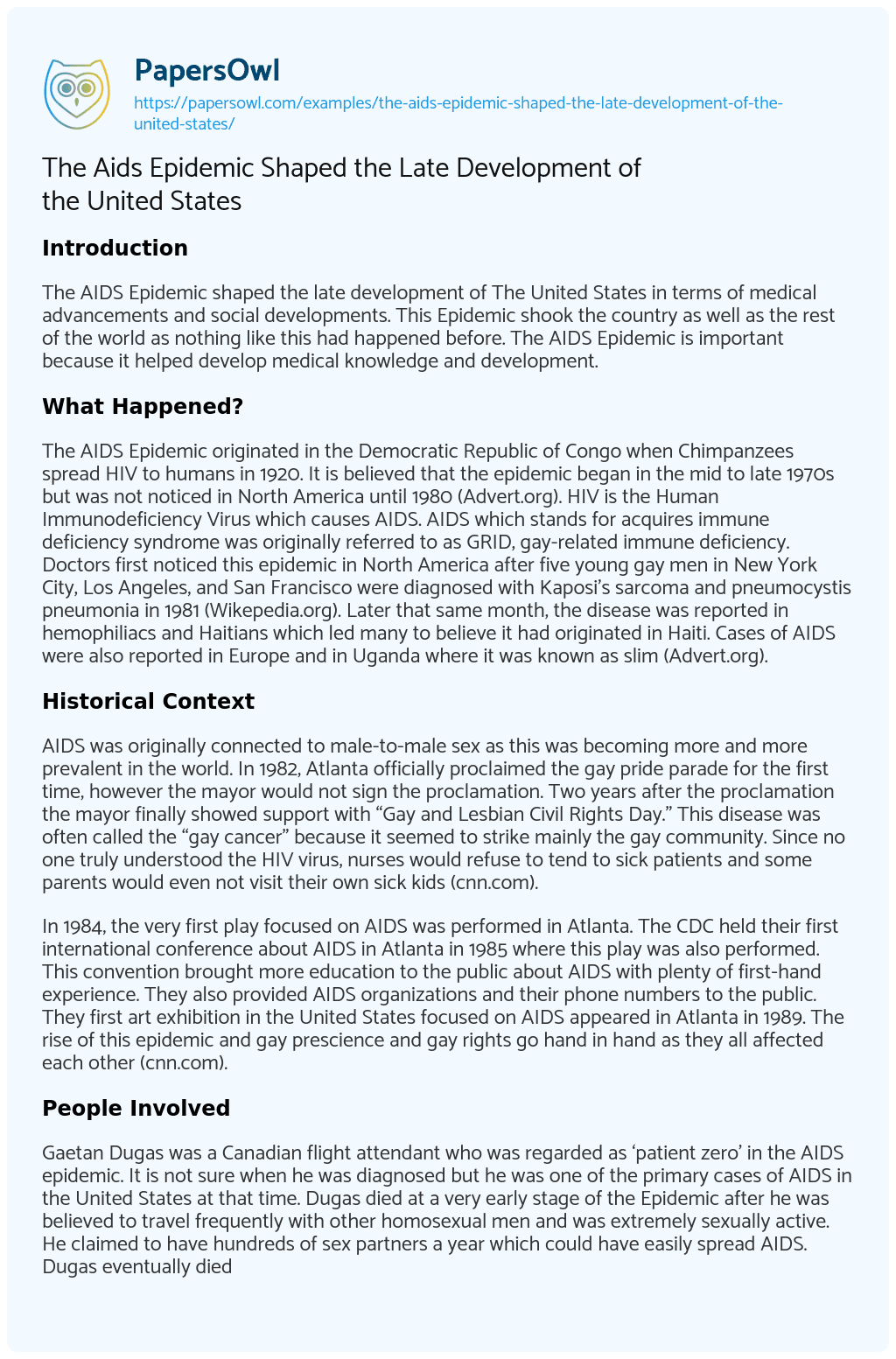 aids epidemic research paper topic