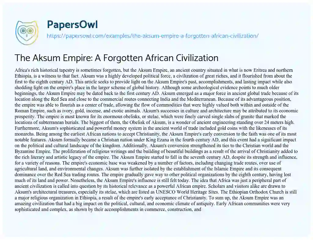 Essay on The Aksum Empire: a Forgotten African Civilization