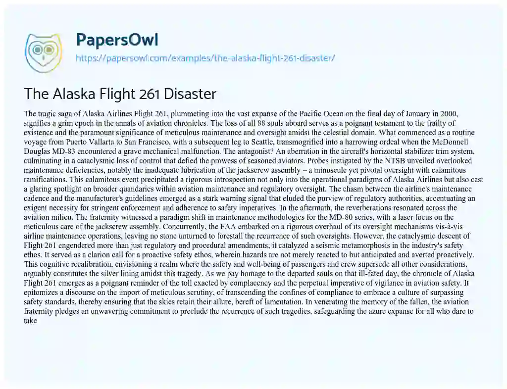 Essay on The Alaska Flight 261 Disaster