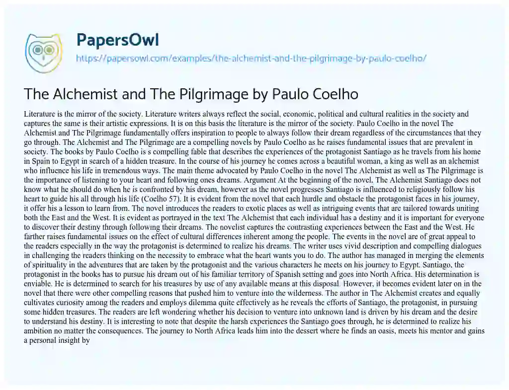 The Alchemist and the Pilgrimage by Paulo Coelho essay