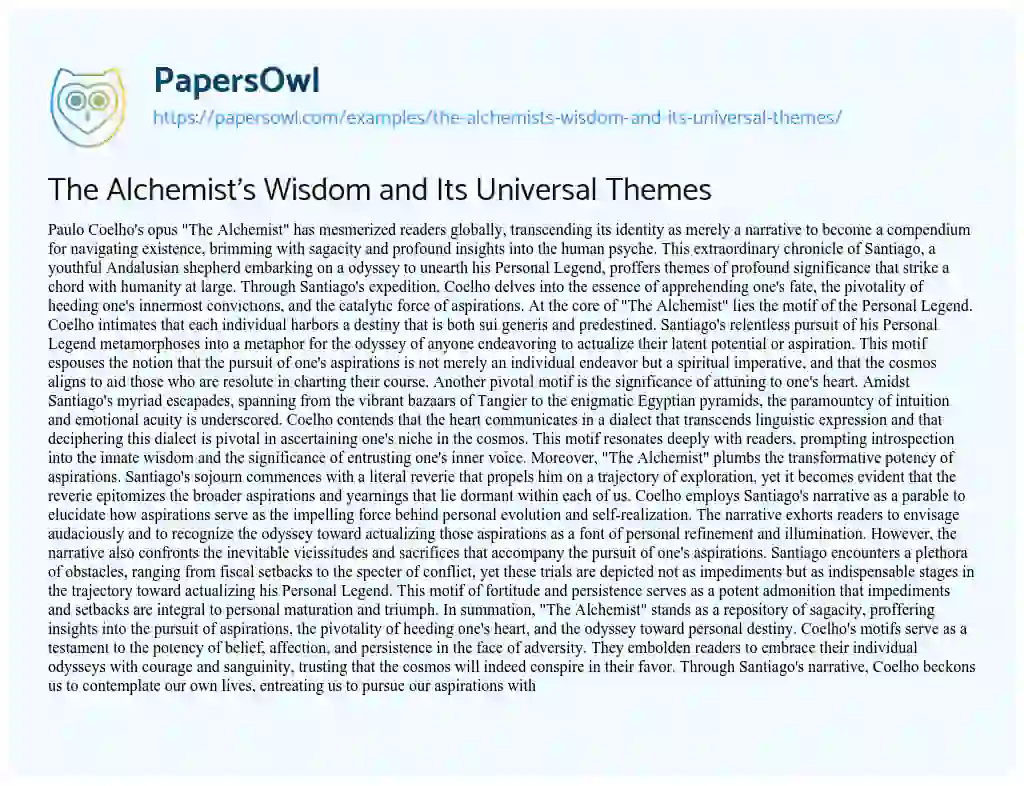 Essay on The Alchemist’s Wisdom and its Universal Themes