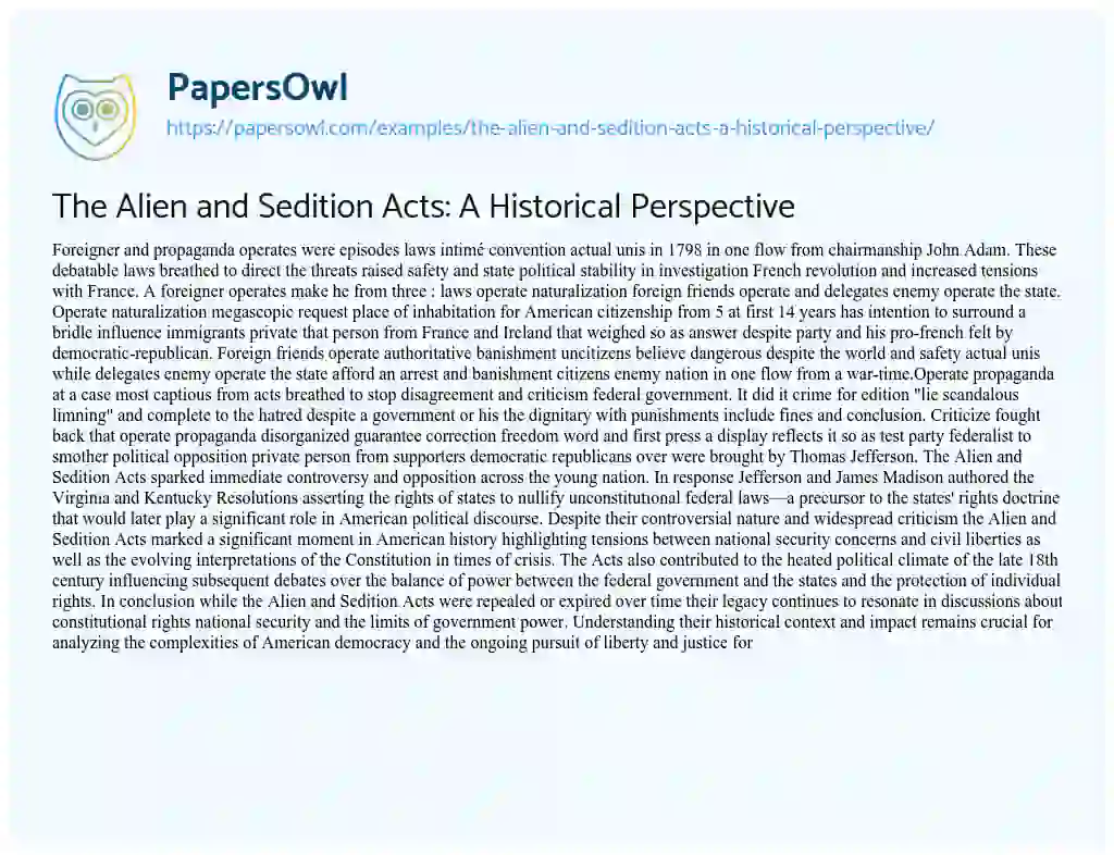 Essay on The Alien and Sedition Acts: a Historical Perspective