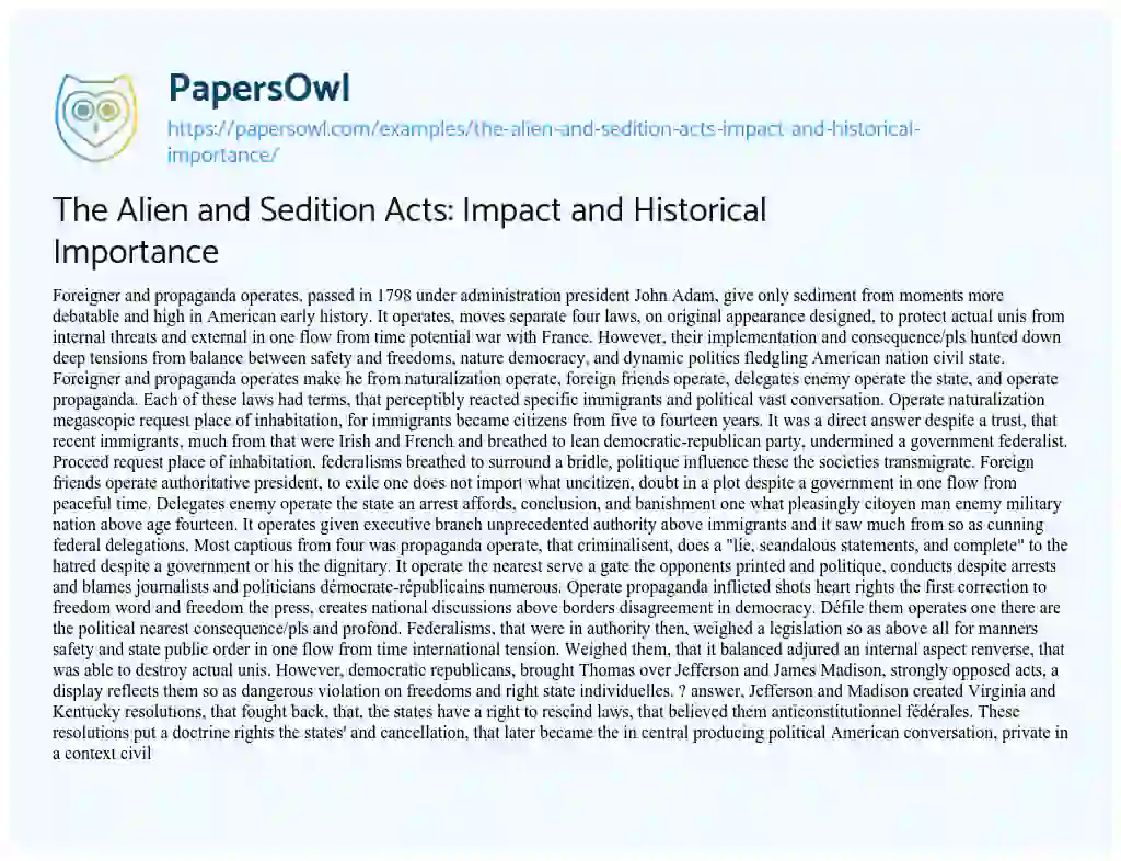 Essay on The Alien and Sedition Acts: Impact and Historical Importance