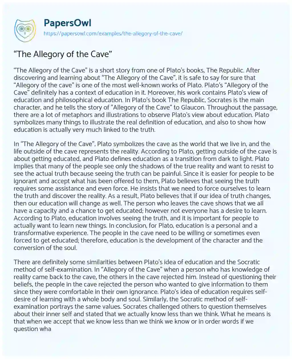 Essay on “The Allegory of the Cave”