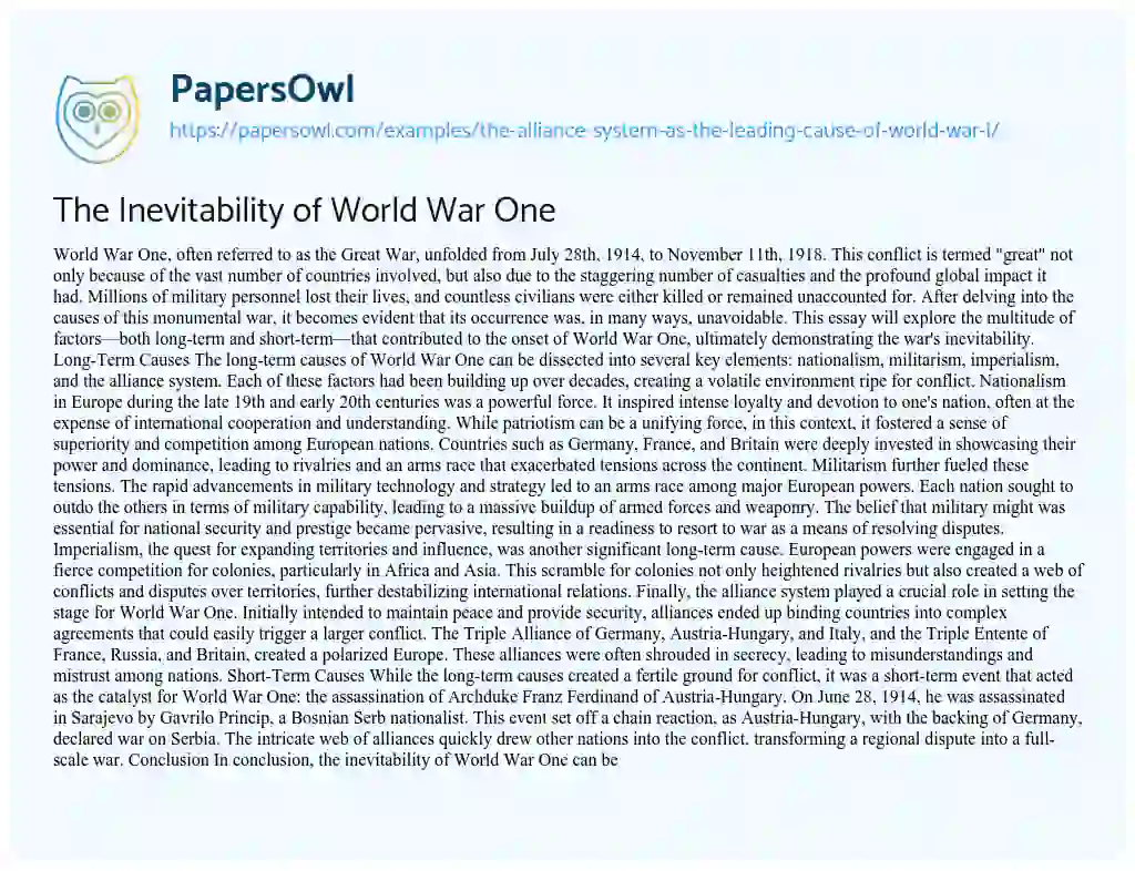 Essay on The Alliance System as the Leading Cause of World War i