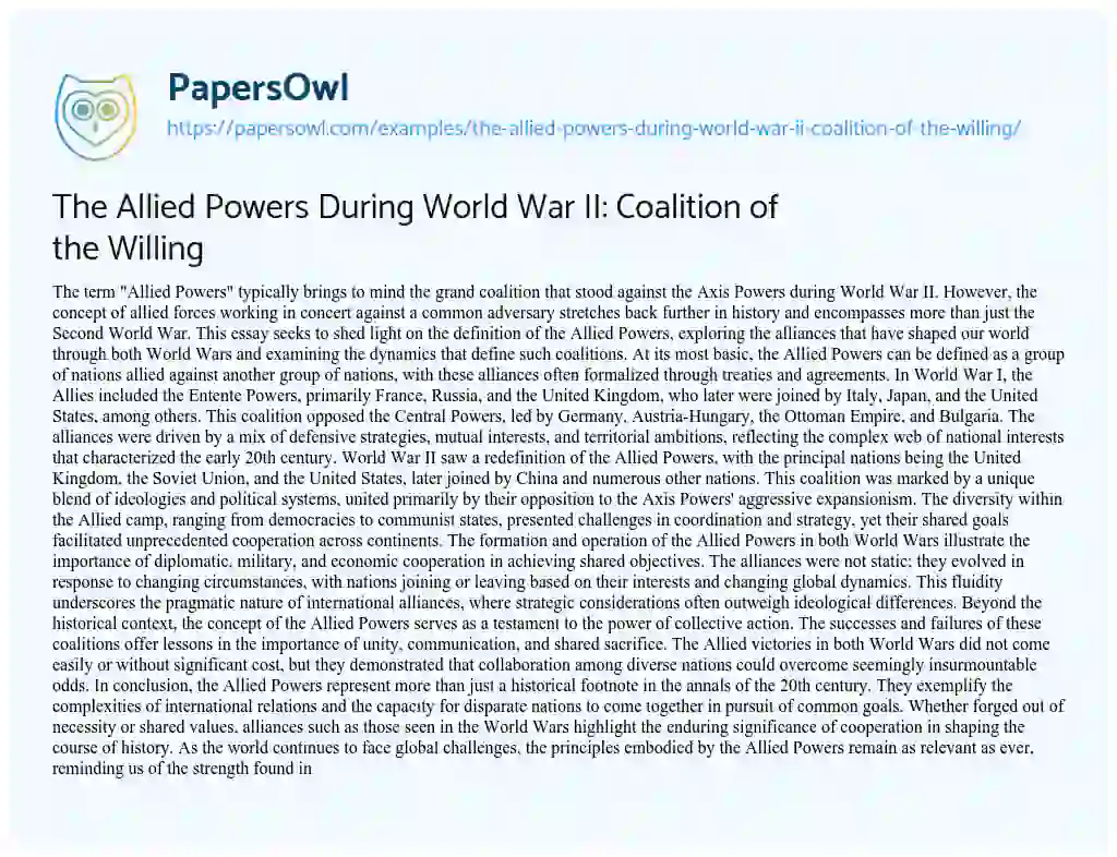 Essay on The Allied Powers during World War II: Coalition of the Willing