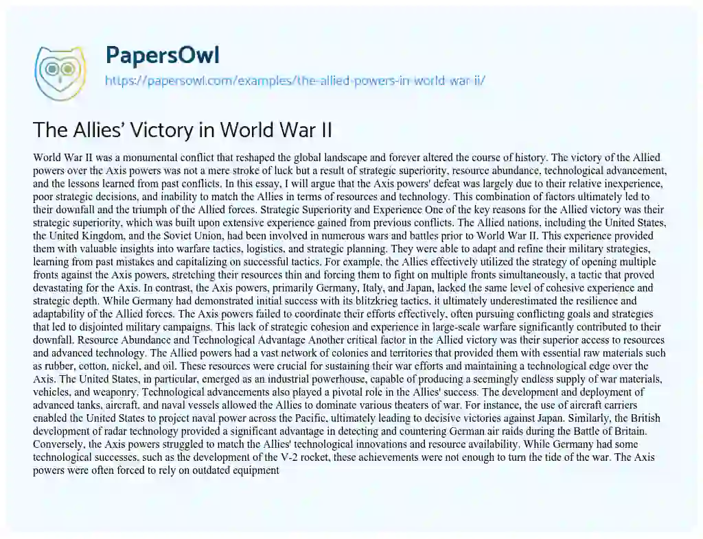 Essay on The Allied Powers in World War II