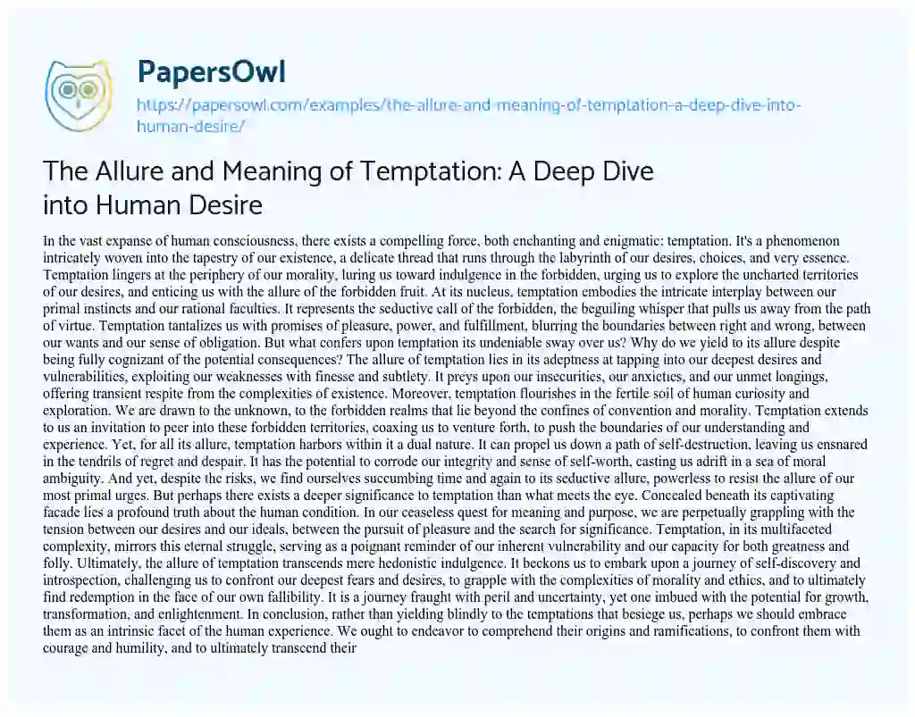 Essay on The Allure and Meaning of Temptation: a Deep Dive into Human Desire