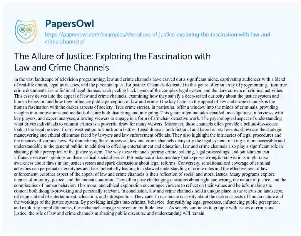 Essay on The Allure of Justice: Exploring the Fascination with Law and Crime Channels