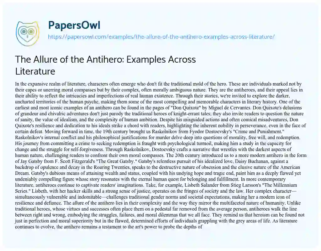 Essay on The Allure of the Antihero: Examples Across Literature