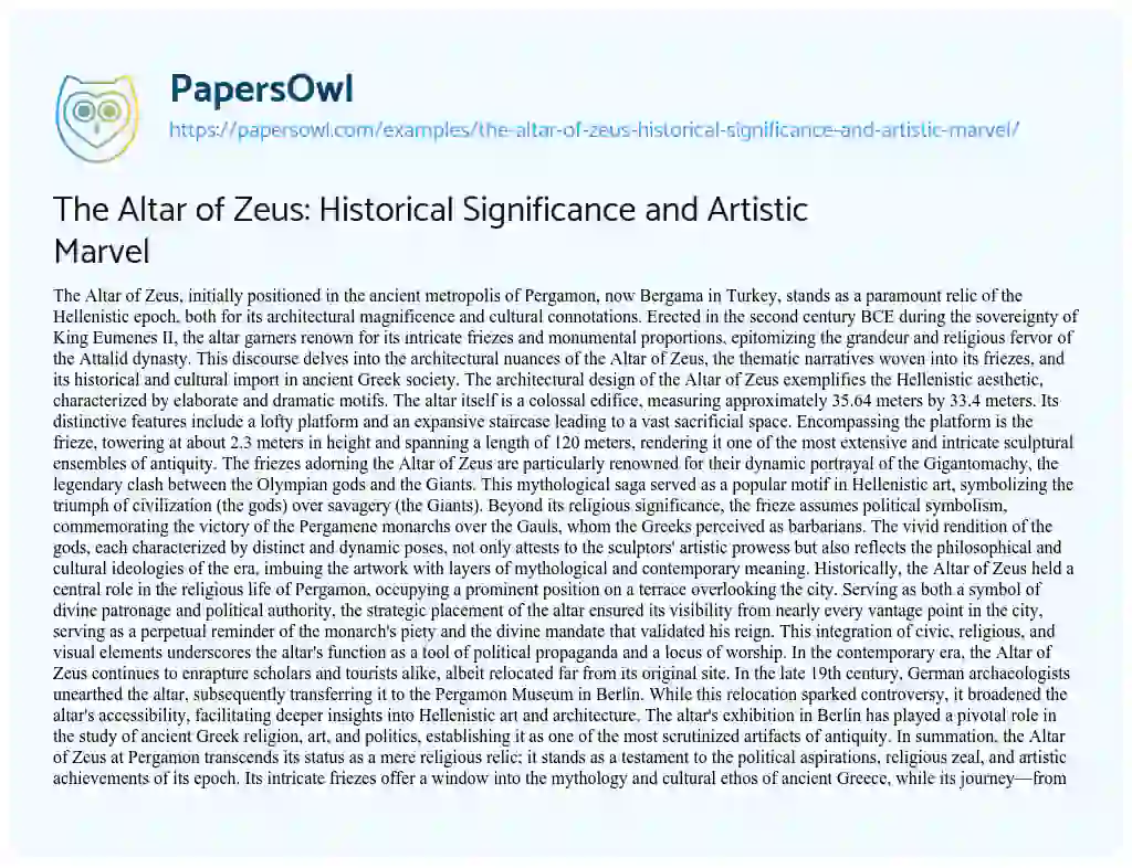Essay on The Altar of Zeus: Historical Significance and Artistic Marvel