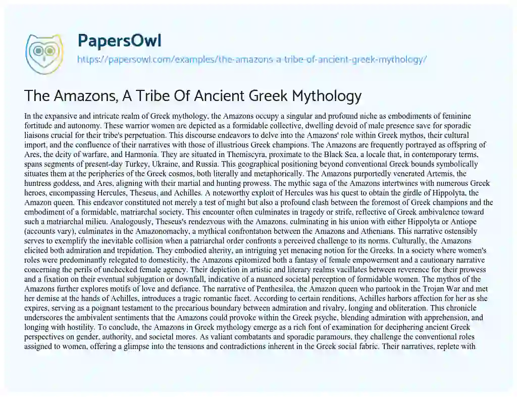 Essay on The Amazons, a Tribe of Ancient Greek Mythology