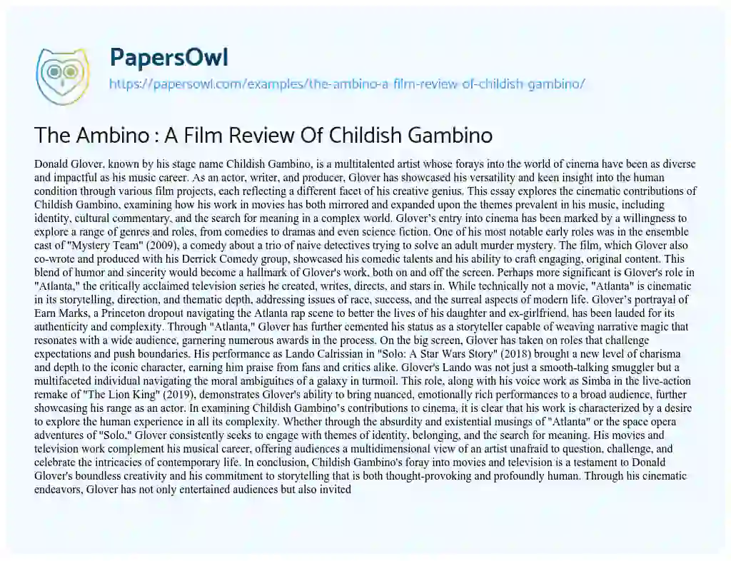 Essay on The Ambino : a Film Review of Childish Gambino