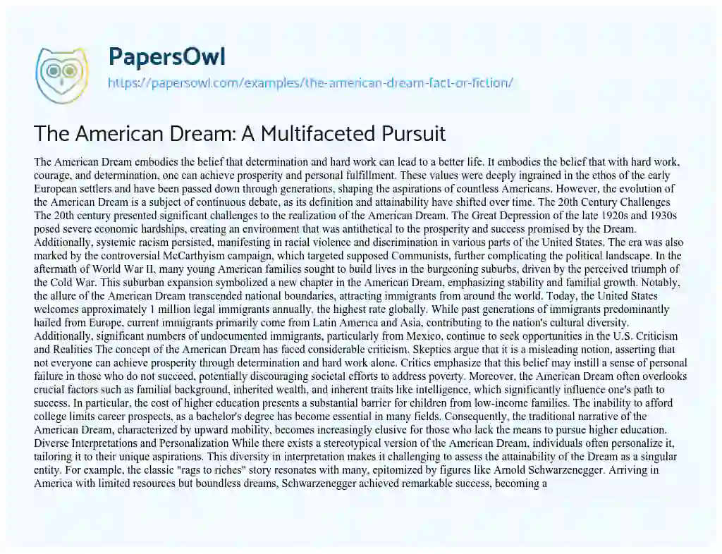 Essay on The American Dream, Fact or Fiction?