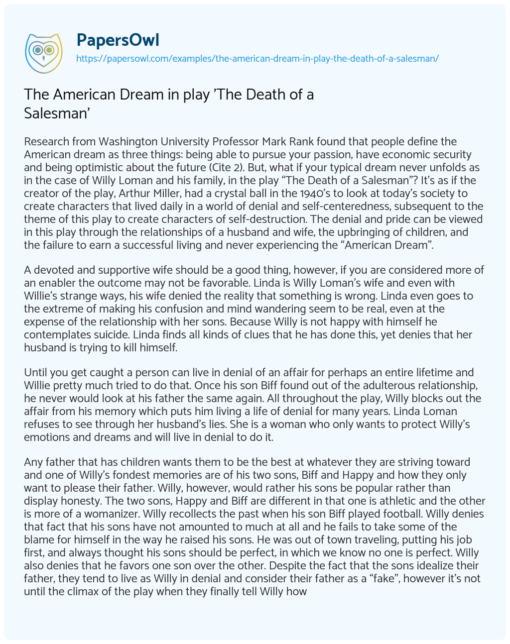 Essay on The American Dream in Play ‘The Death of a Salesman’