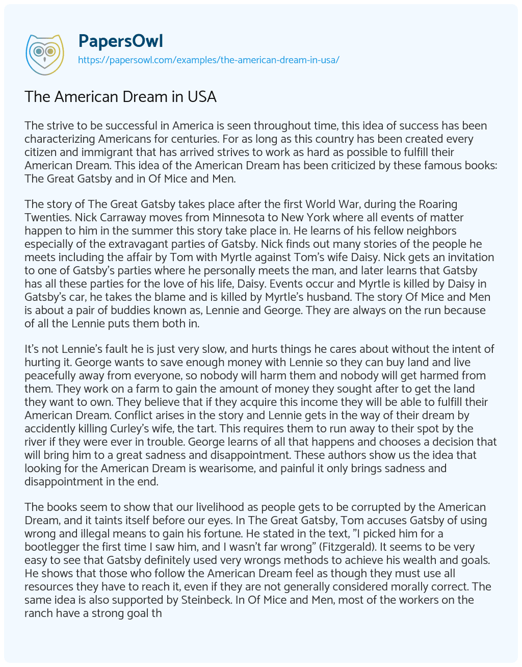 The American Dream in USA essay