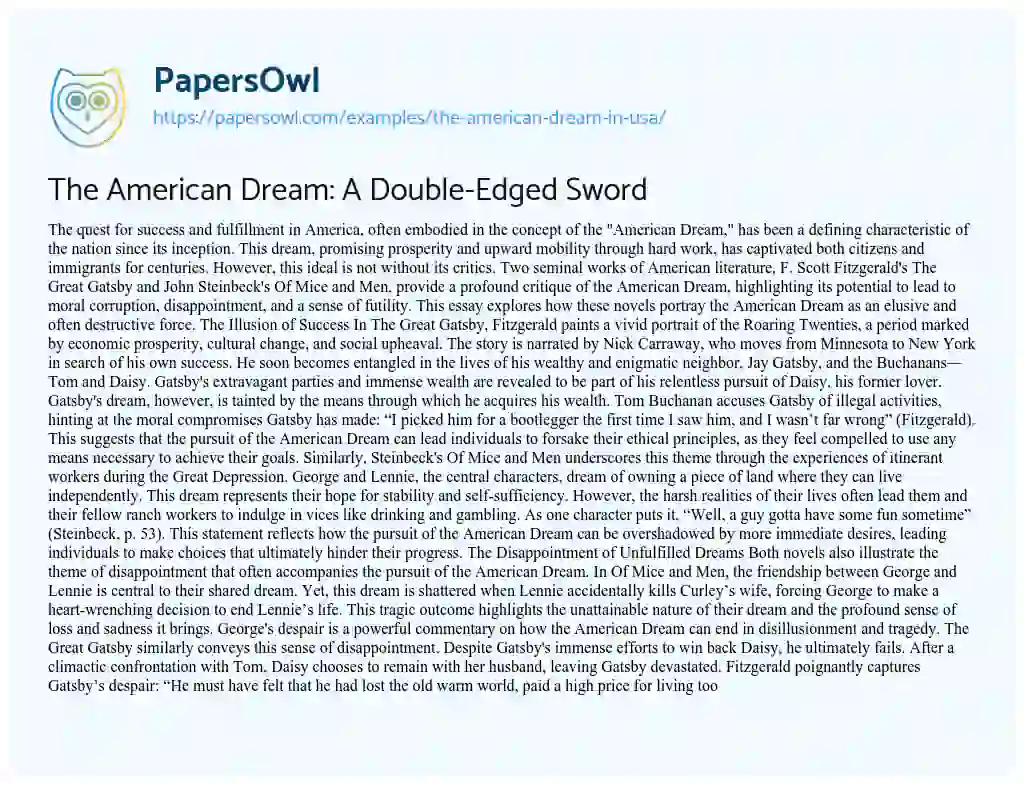 Essay on The American Dream in USA