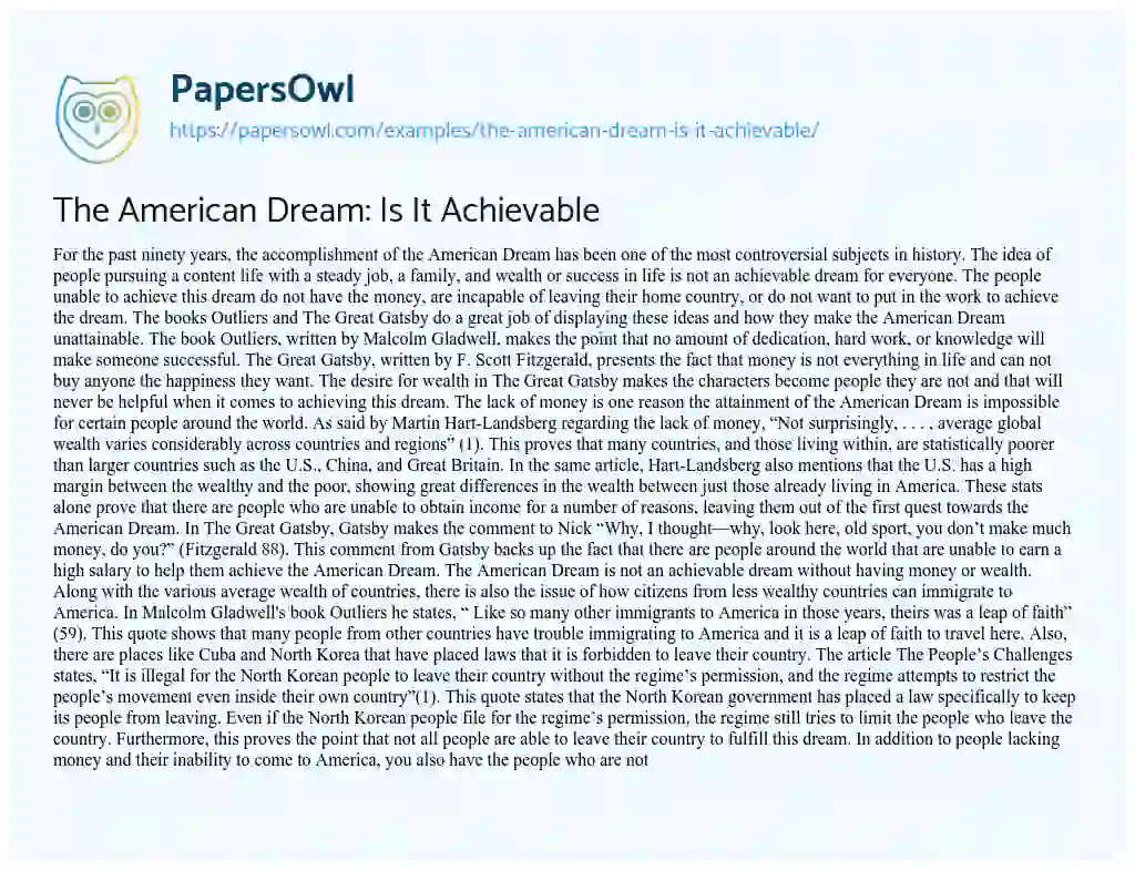 The American Dream: is it Achievable essay