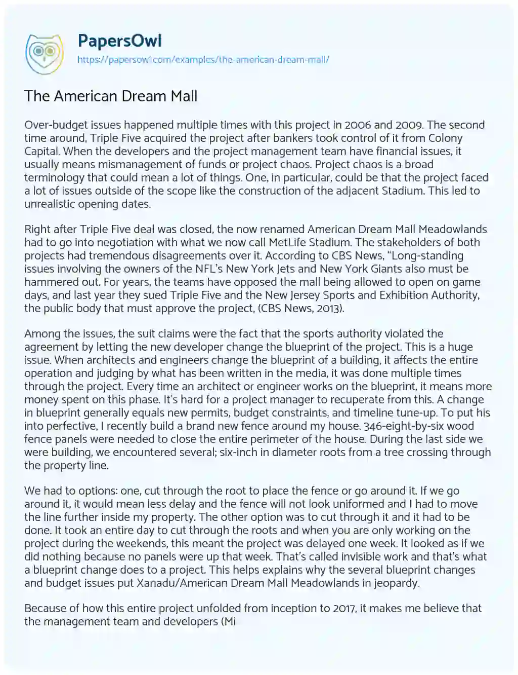 The American Dream Mall essay