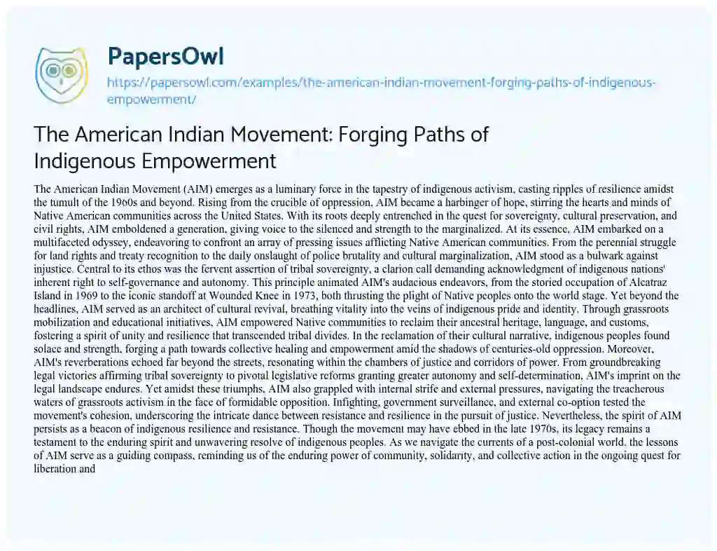 Essay on The American Indian Movement: Forging Paths of Indigenous Empowerment