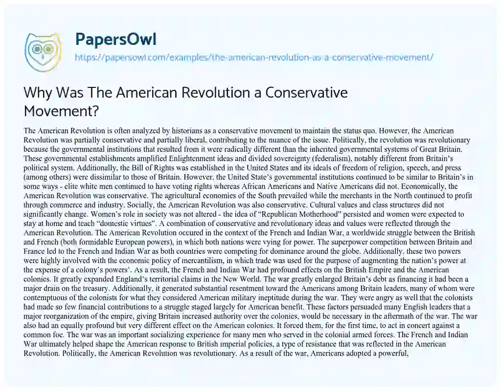 Essay on Why was the American Revolution a Conservative Movement?