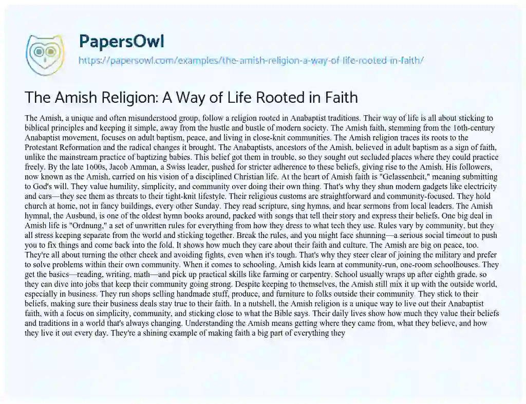 Essay on The Amish Religion: a Way of Life Rooted in Faith