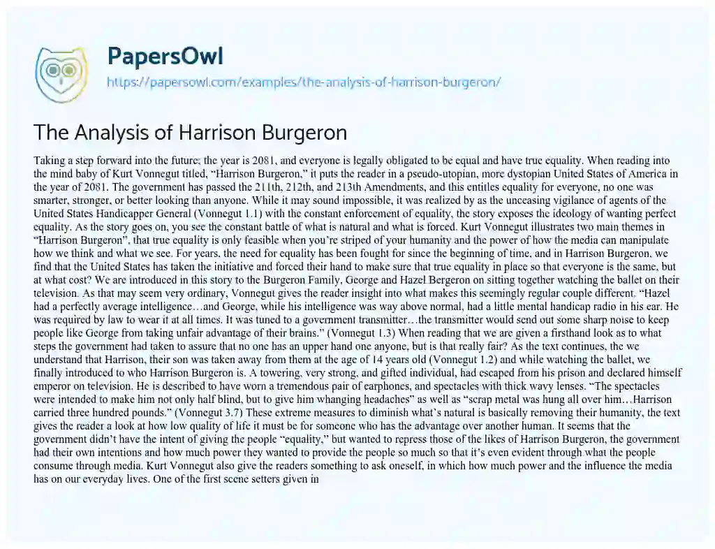 Essay on The Analysis of Harrison Burgeron