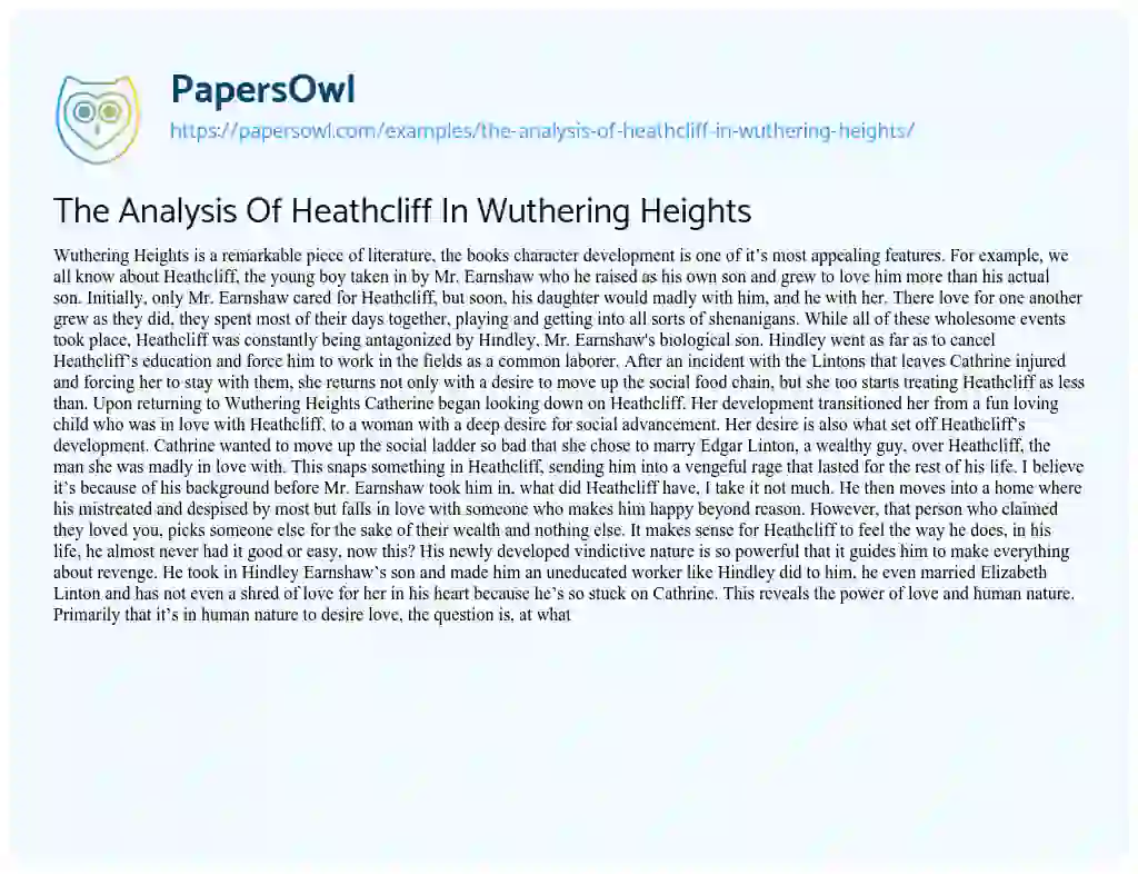 Essay on The Analysis of Heathcliff in Wuthering Heights