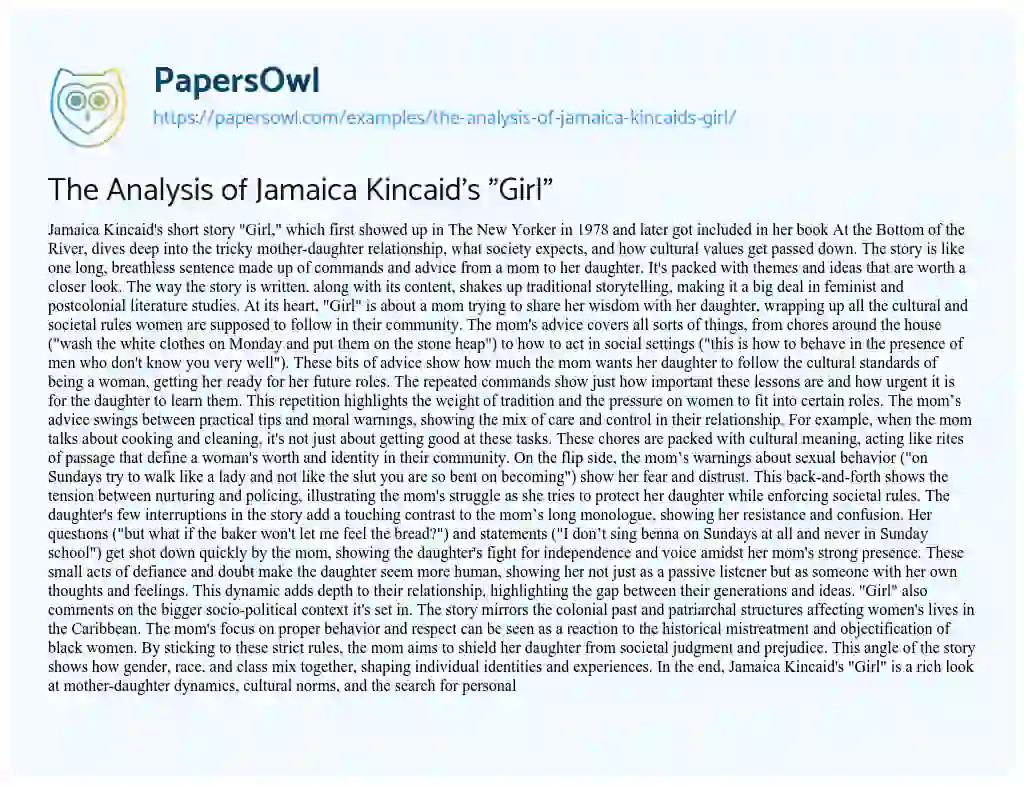 Essay on The Analysis of Jamaica Kincaid’s “Girl”