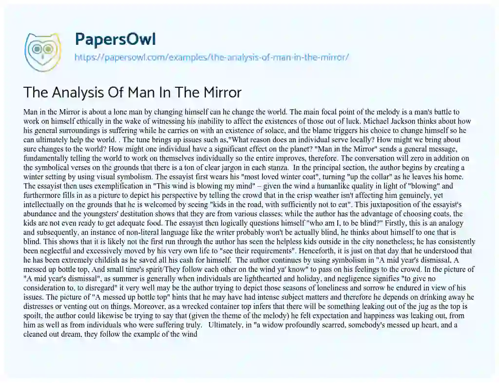 Essay on The Analysis of Man in the Mirror
