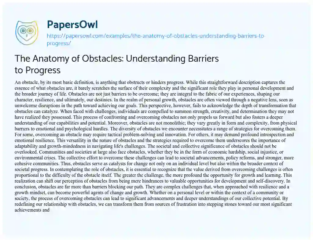 Essay on The Anatomy of Obstacles: Understanding Barriers to Progress