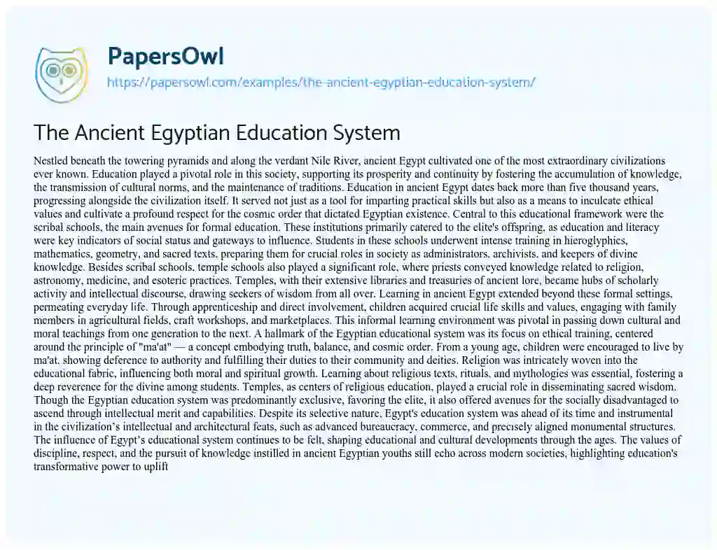 Essay on The Ancient Egyptian Education System