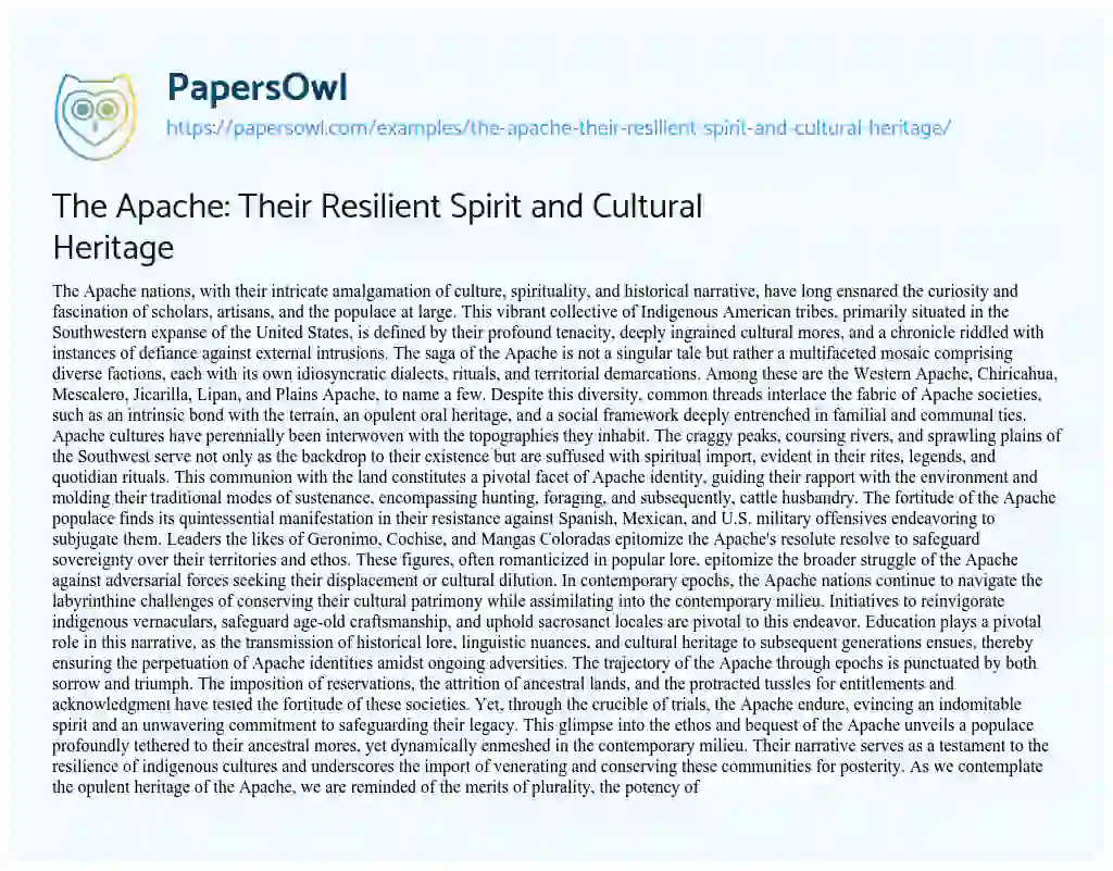 Essay on The Apache: their Resilient Spirit and Cultural Heritage